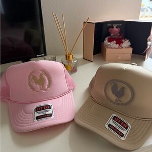 OTTO Pink and Beige Rooster Embroidered Caps